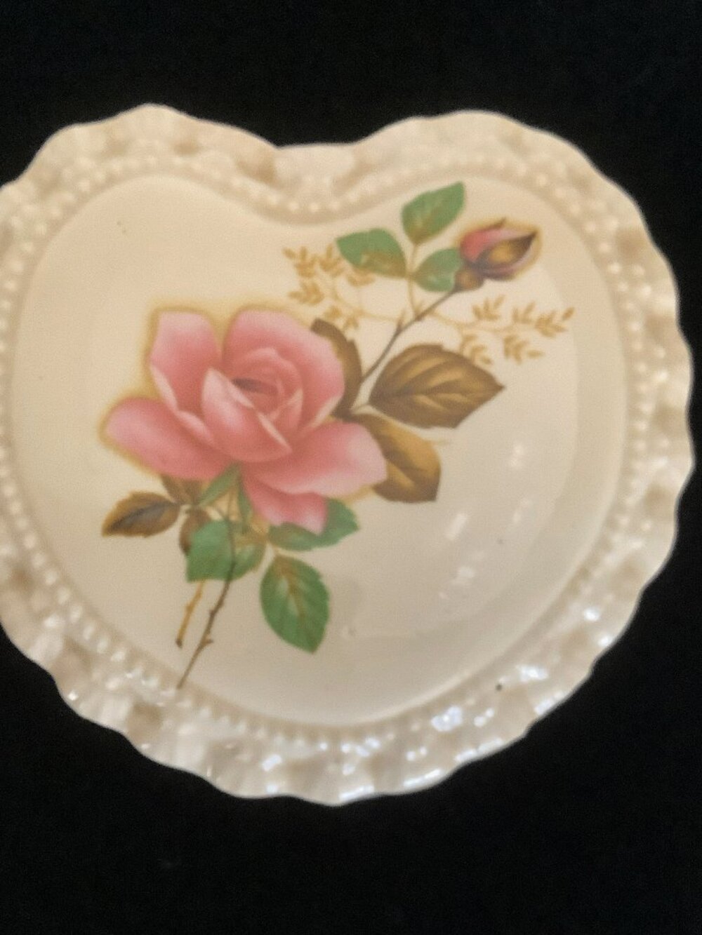 Heart Shaped Ceramic Trinket Box Pink Roses